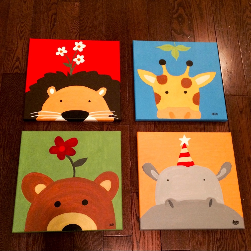 Kids wall decor - custom painted animals